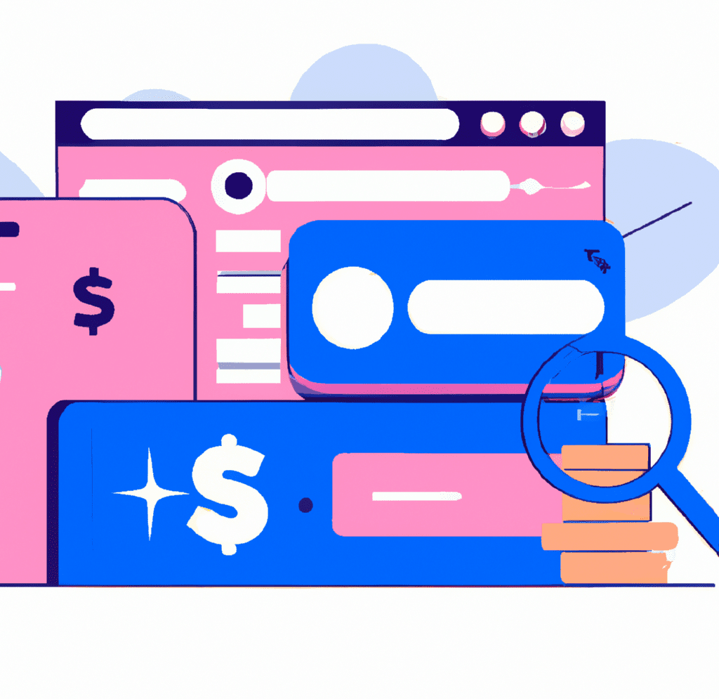 Abstract illustration showing a data dashboard with graphs, charts, and money, representing the impact of e-commerce SEO strategies on improving ROI.