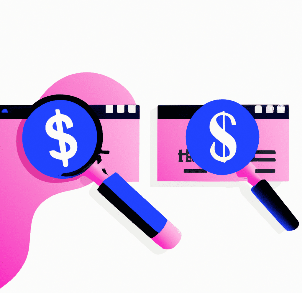 Abstract illustration of a magnifying glass focused on money, representing the use of SEO strategies to enhance a small business's online reputation.