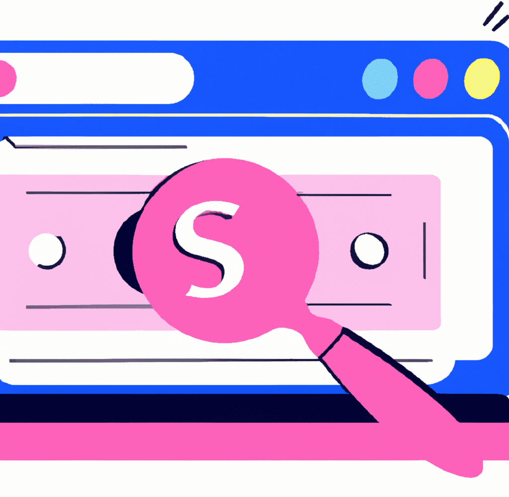Abstract illustration of a data dashboard with a magnifying glass focused on money, symbolizing the ROI potential of investing in SEO training for business growth