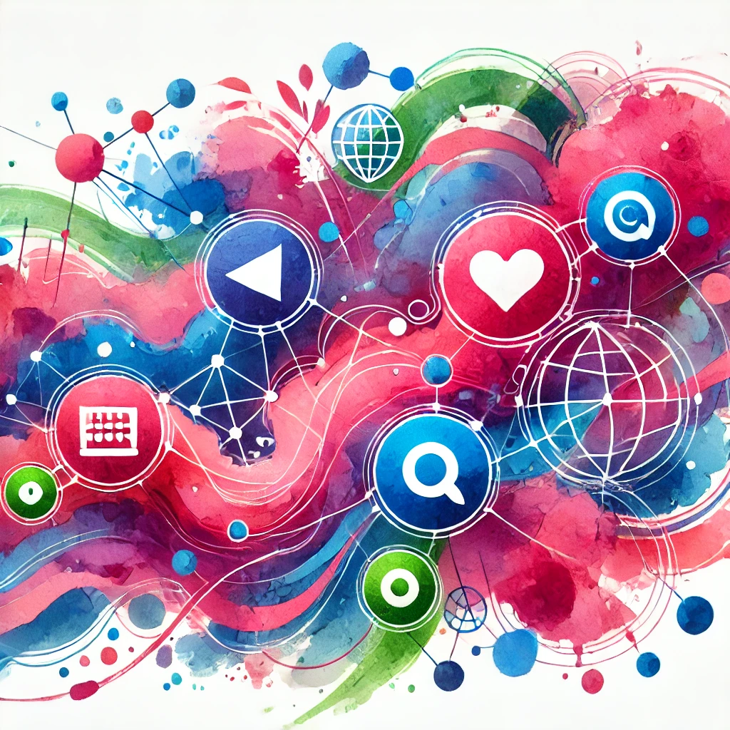 Illustration of swirling accessibility icons representing inclusive website design for all users
