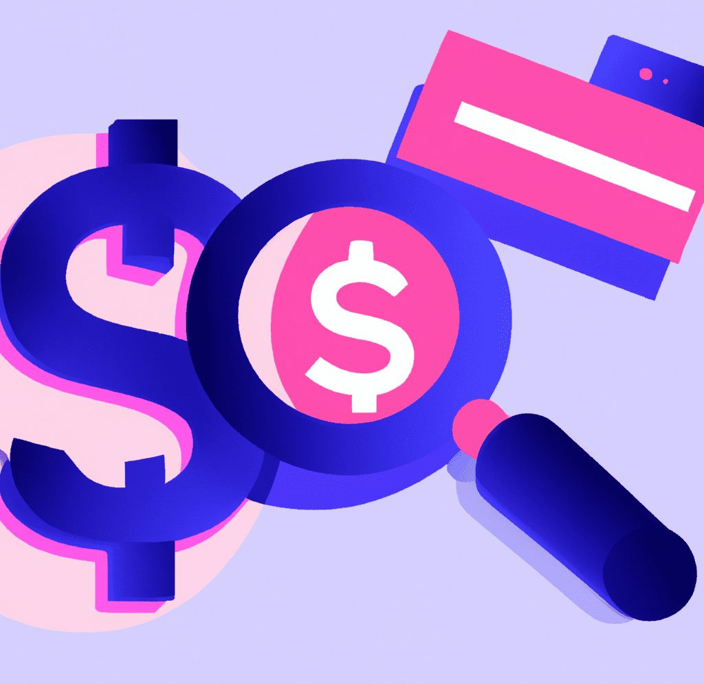 Abstract illustration of a magnifying glass focusing on money, symbolizing strategies for preserving SEO and ROI during a website redesign