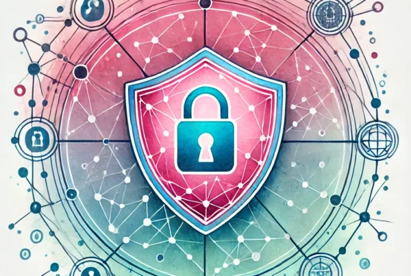 Watercolor illustration showing a shield with a padlock surrounded by web security icons, representing website security essentials