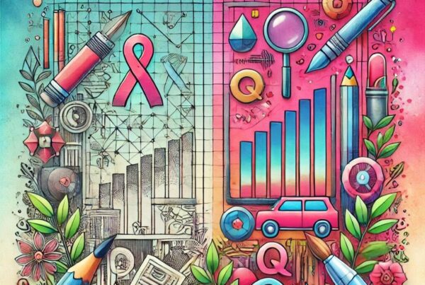 Watercolor illustration of a split screen, one side in black and white with minimal color and the other side in full color, featuring crayons on both sides, symbolizing quality over quantity in graphic design