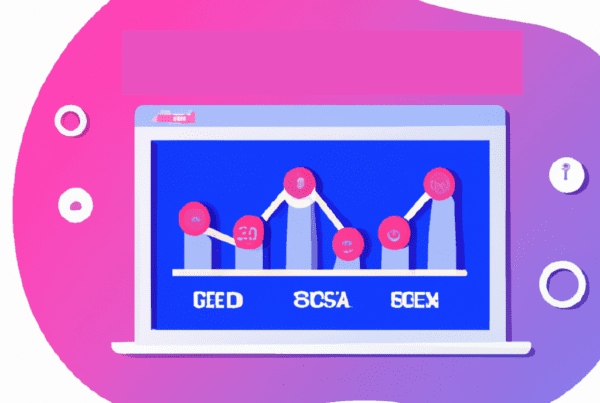 Abstract illustration of a laptop displaying a line graph, symbolizing the impact of AI-driven marketing and machine learning on brand strategies