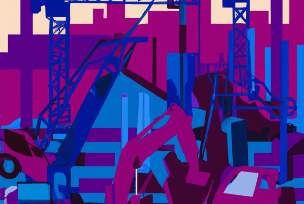 Abstract illustration depicting a construction site, symbolizing the future of autonomous construction and building automation.