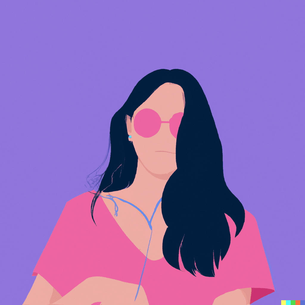 Abstract illustration of a young woman wearing shades and listening to music through earphones, symbolizing market research tools and audience insights.
