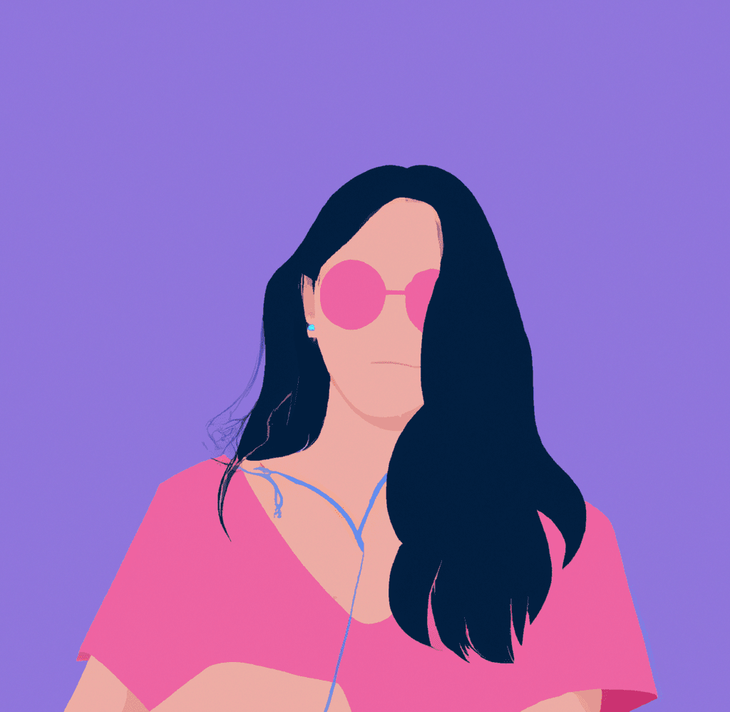 Abstract illustration of a young woman wearing shades and listening to music through earphones, symbolizing market research tools and audience insights.