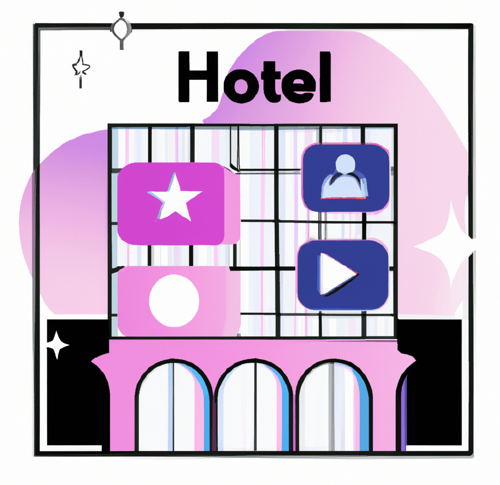 Abstract illustration of a hotel building symbolizing social media strategies to attract guests.