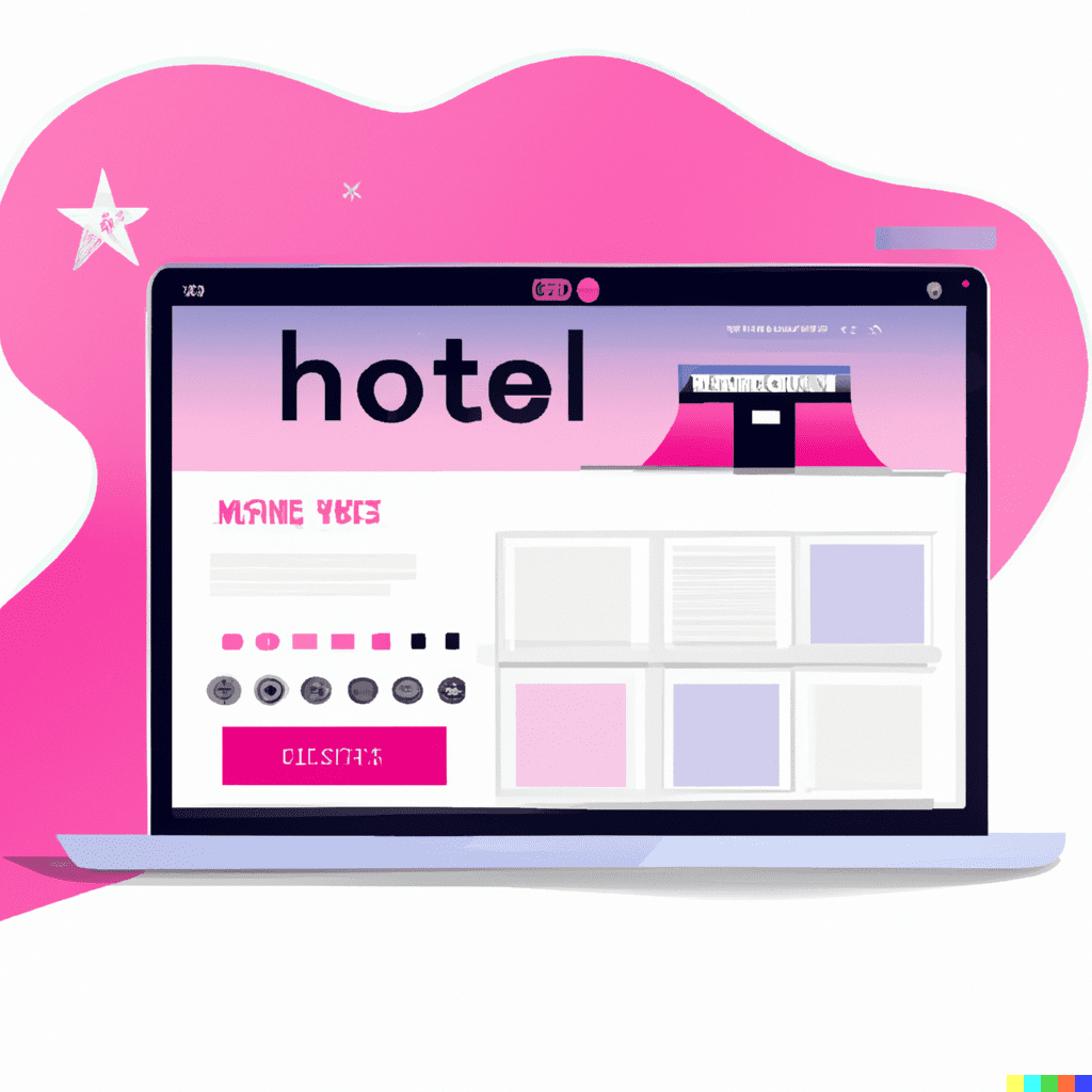 Abstract illustration of a laptop displaying a hotel website with chatbot integration for enhanced guest communication.
