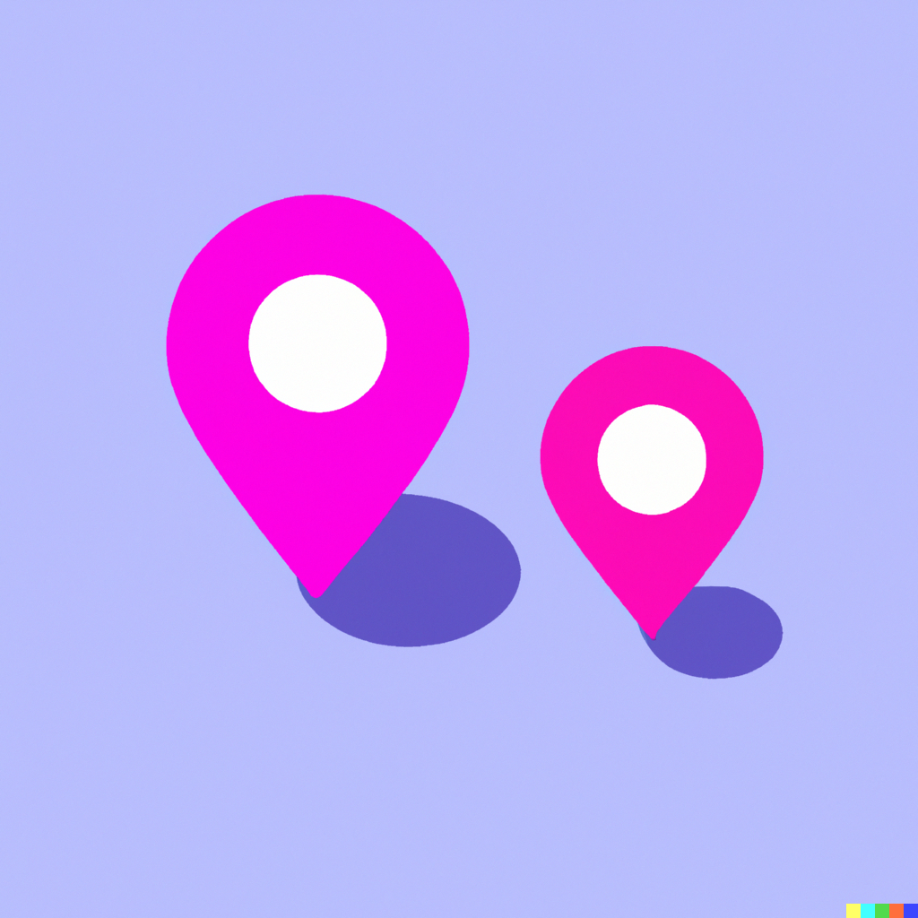 Abstract illustration showing two location pins, symbolizing local SEO for luxury hotels and attractions.