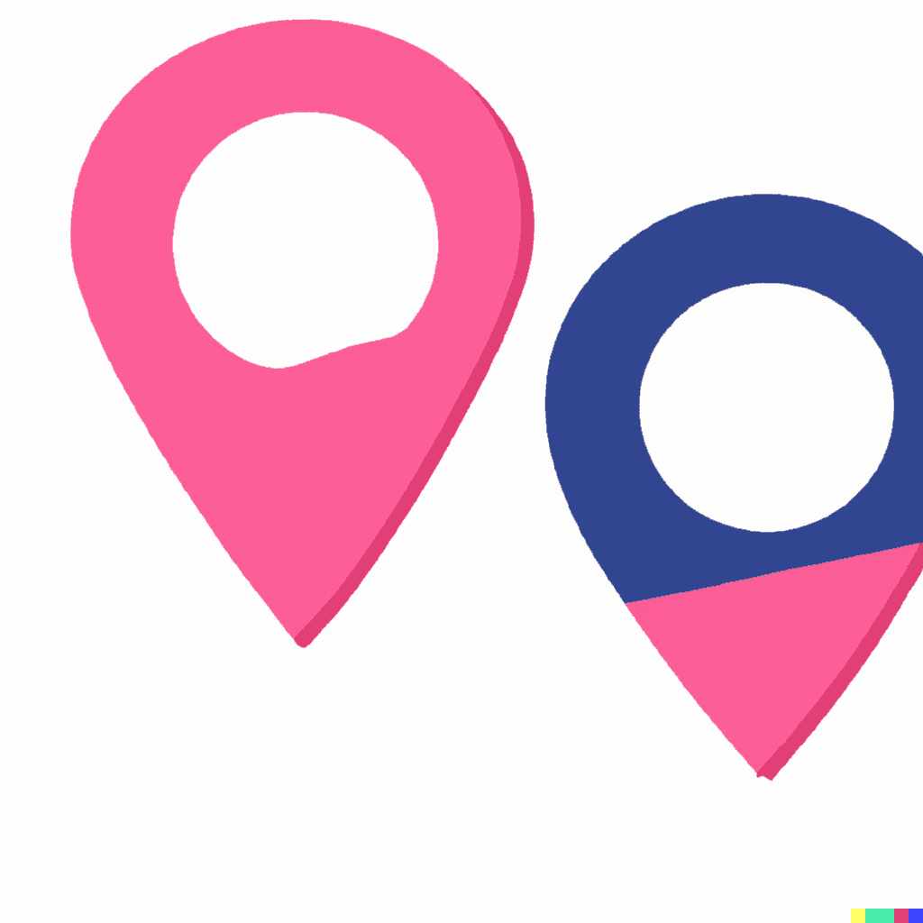 Abstract illustration of two location pins representing geofencing technology for hotels and attractions.