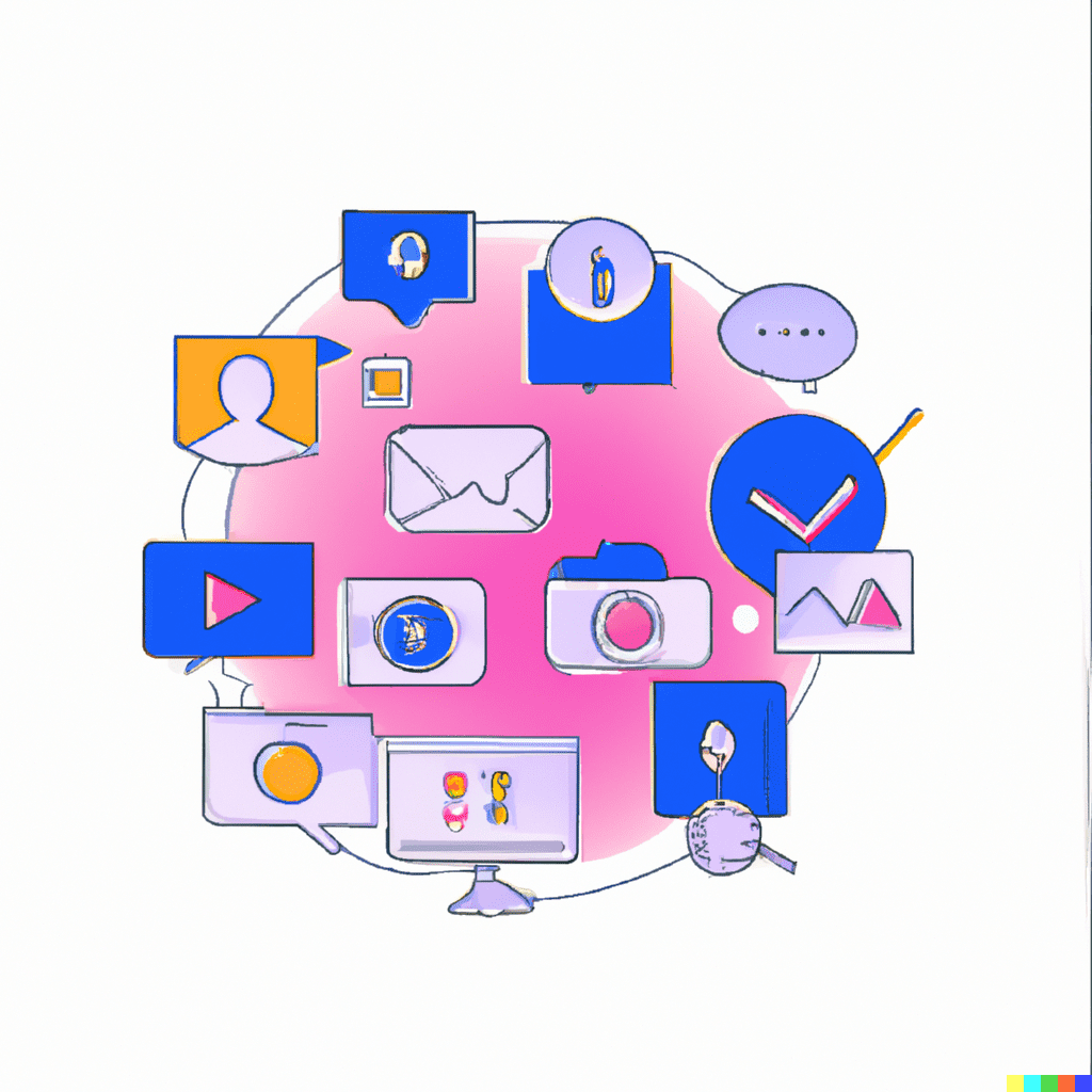 Abstract illustration showing a collection of envelopes and chat bubbles, symbolizing online communication and engagement for hotels.