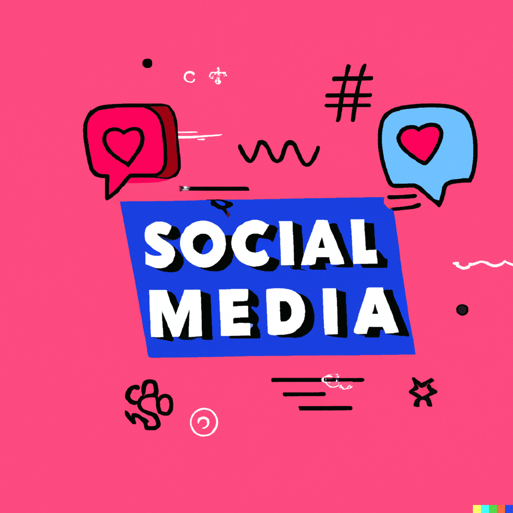 Abstract illustration showing the word 'social media' surrounded by hearts, symbolizing the power of paid advertising for restaurants.