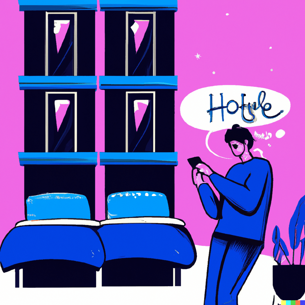 Person in a hotel room listening to a podcast on their phone, highlighting the benefits of podcasting for hotels and attractions