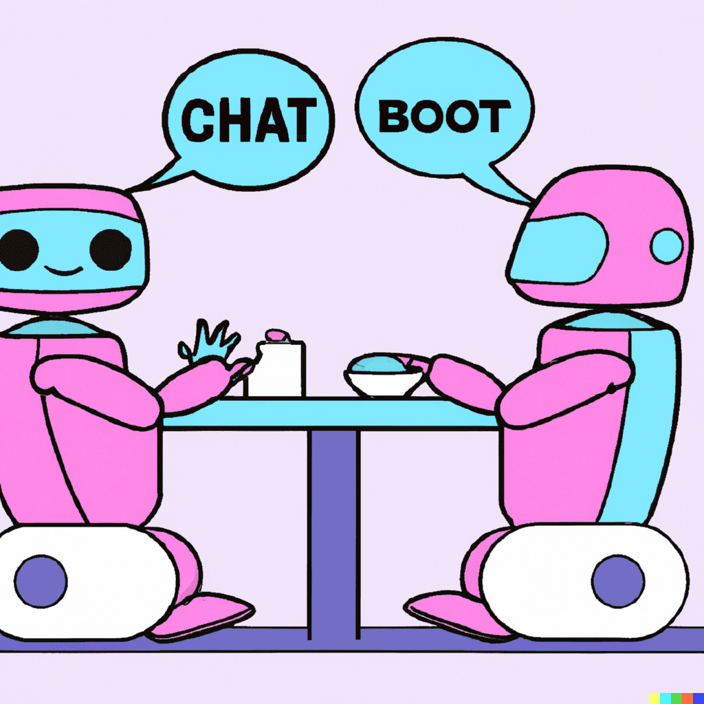 Chatbots interacting around a restaurant table, illustrating AI customer service for restaurants.