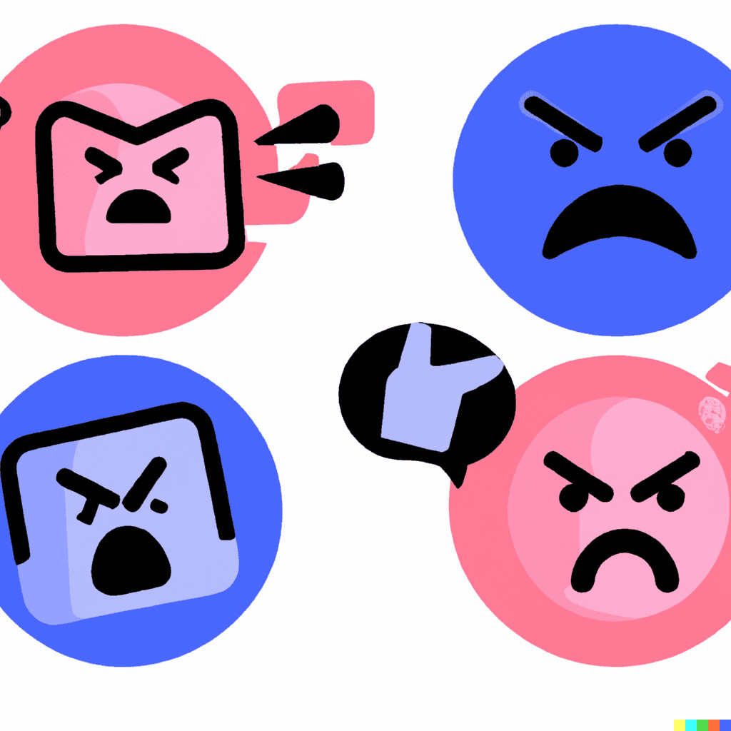Abstract illustration showing four angry face emojis, symbolizing social media mistakes