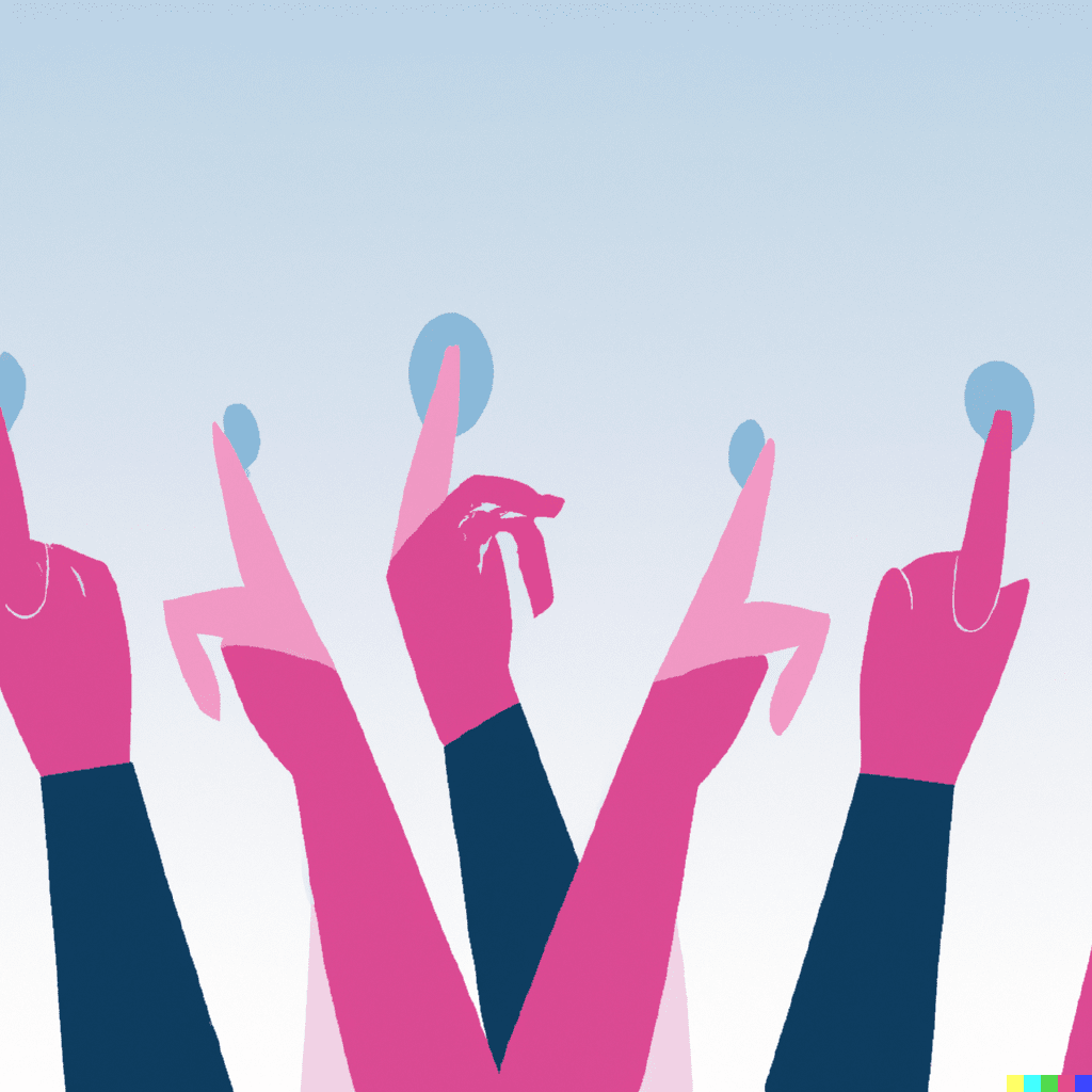 Abstract illustration featuring hands with fingers pointing upward, symbolizing social proof and community trust in restaurant marketing