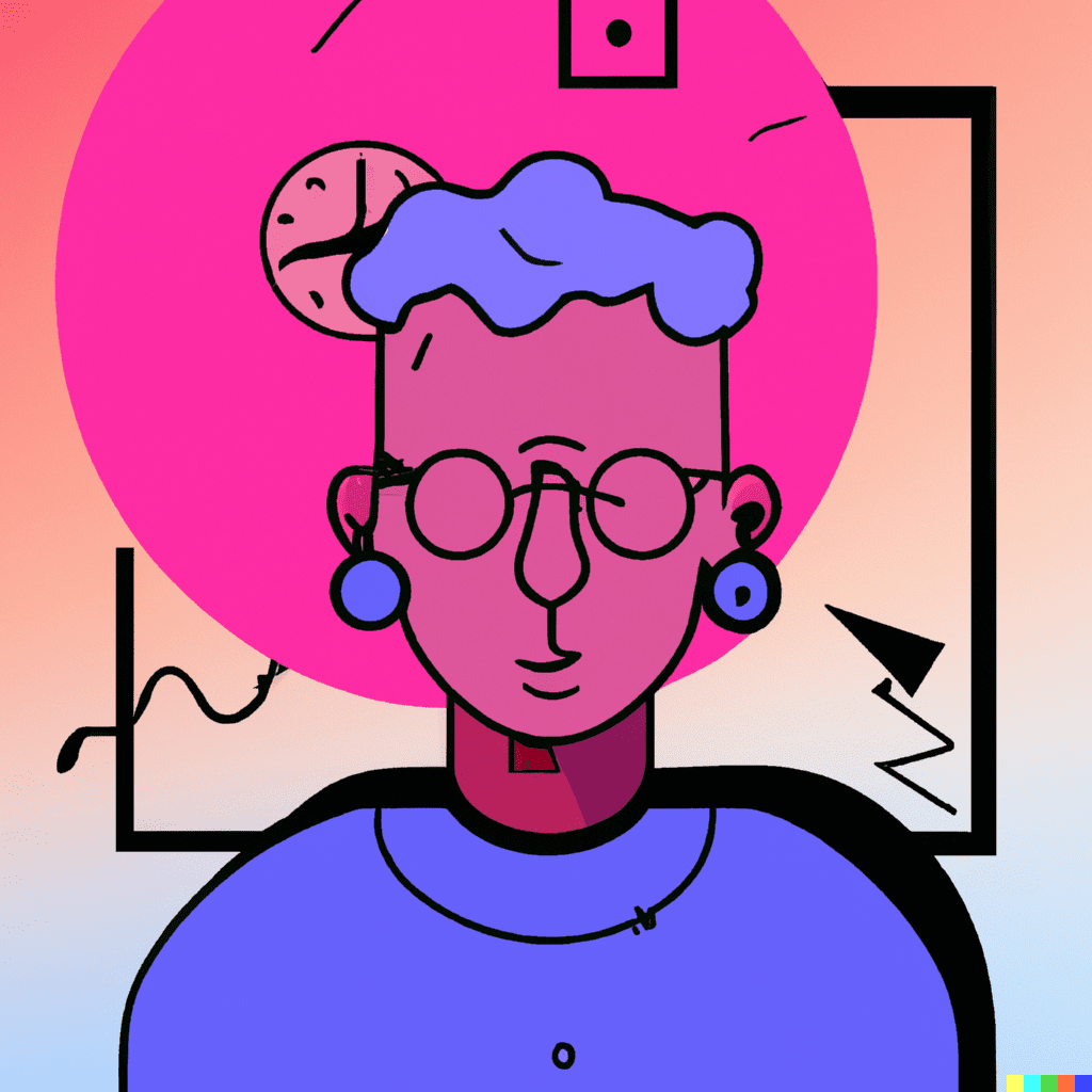 Abstract illustration of a young man wearing glasses, symbolizing creative vision and brand identity development